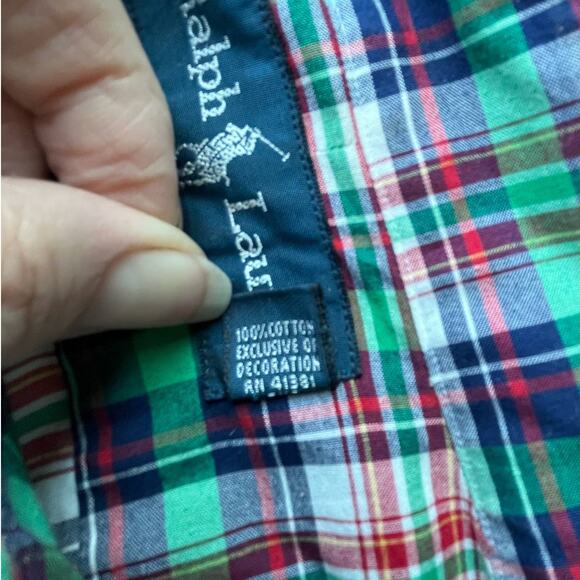 Ralph Lauren Mens 15½ / 32-33 Classic Fit Red Blue Green Plaid Button-Down Shirt - Picture 7 of 7